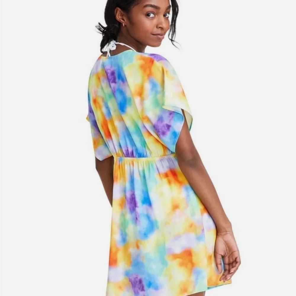 Miken Juniors Size Medium Colorful Tie-Dye Tie-Front Short-Sleeve Swim Cover-Up - Picture 2 of 11